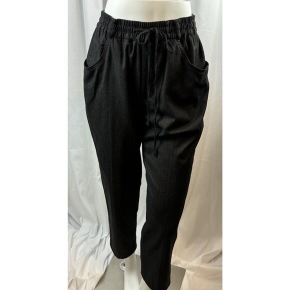 Zara Pinstripes Drawstring Waist Trousers Charcoal Gray 12 Professional 64-29 - Picture 1 of 15